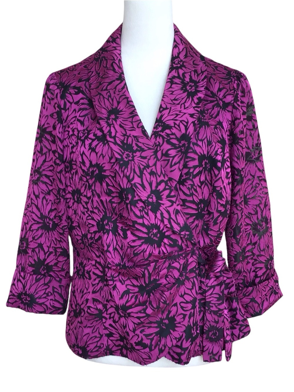 Onyx Pink Black Floral Tie Front Blouse Women’s Size Large